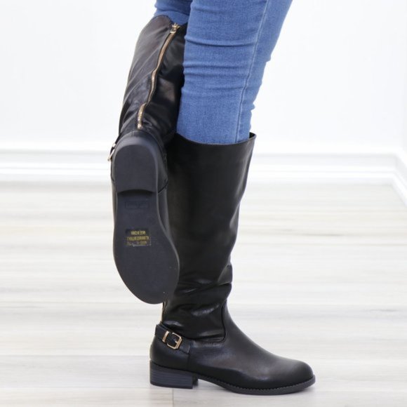 Rider Chick Mid Calf Boots Gold Buckle & Zipper - Picture 2 of 12